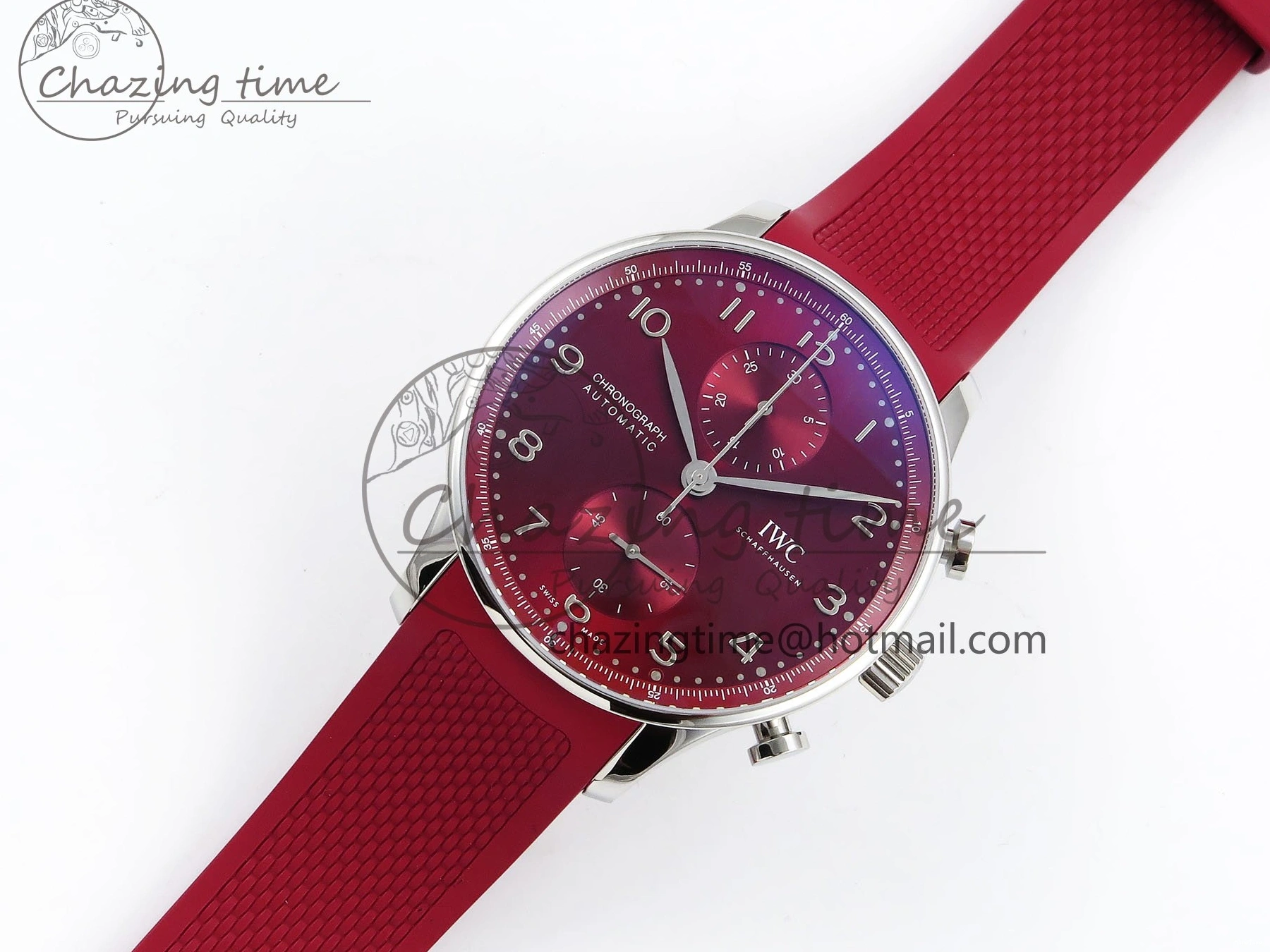 MIROTIME 0111 Reliable Portuguese Chrono IW3716 Z+F 1:1 Best Edition Red Dial on Red Rubber Strap A 7015
